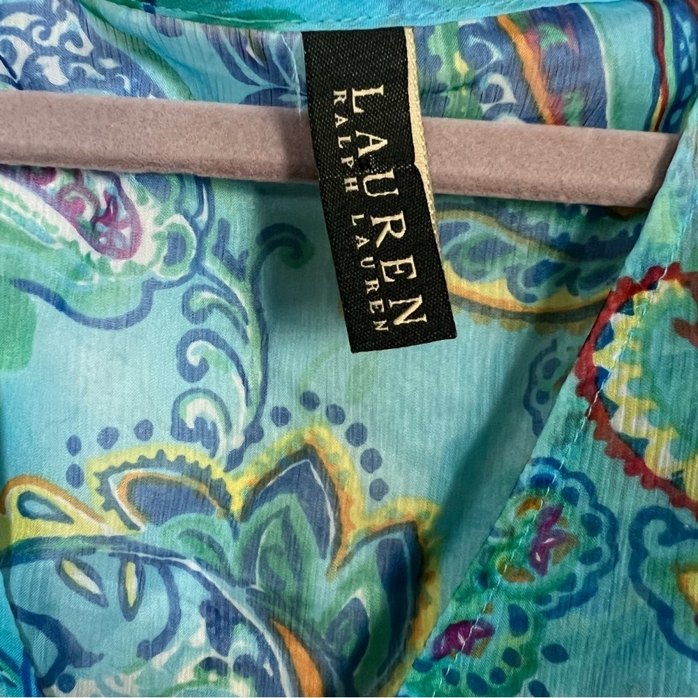 Lauren Ralph Lauren Sheer Blue/Green Paisley Swim Cover-Up Boho Dress Sz Medium - Picture 10 of 10